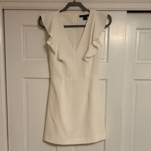 French Connection Elegant White Ruffle Sleeve Dress